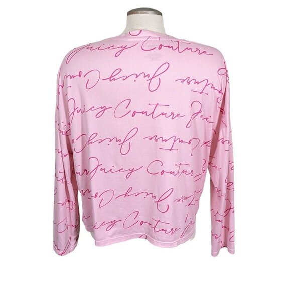 Juicy Couture Logo Top Womens L Long Sleeved Sleepwear Shirt Cursive Pink Y2K - Picture 4 of 6